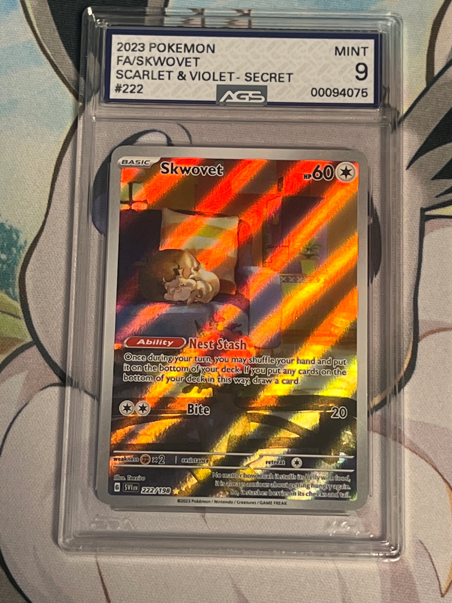 2023 Pokemon Skwovet - Secret Rare - Holo - Graded AGS 9 - #222