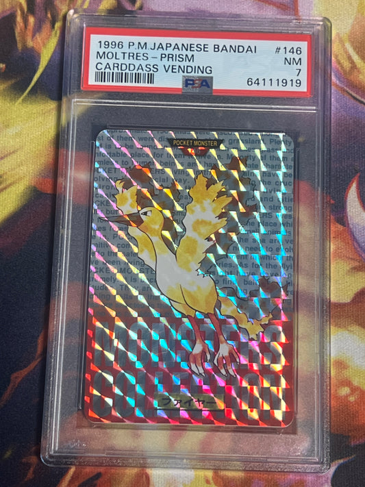 1996 Pokemon Japanese - Moltres - Prism - Bandai - Carddass Vending - Graded PSA 7 - #146