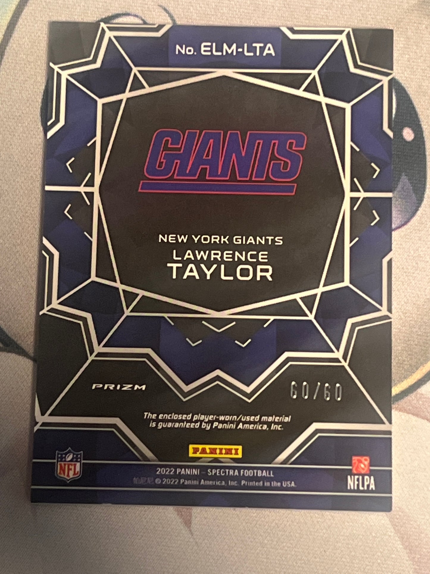 2022 Panini Spectra Football - LAWRENCE TAYLOR - Patch Card - /60 - #ELM-LTA