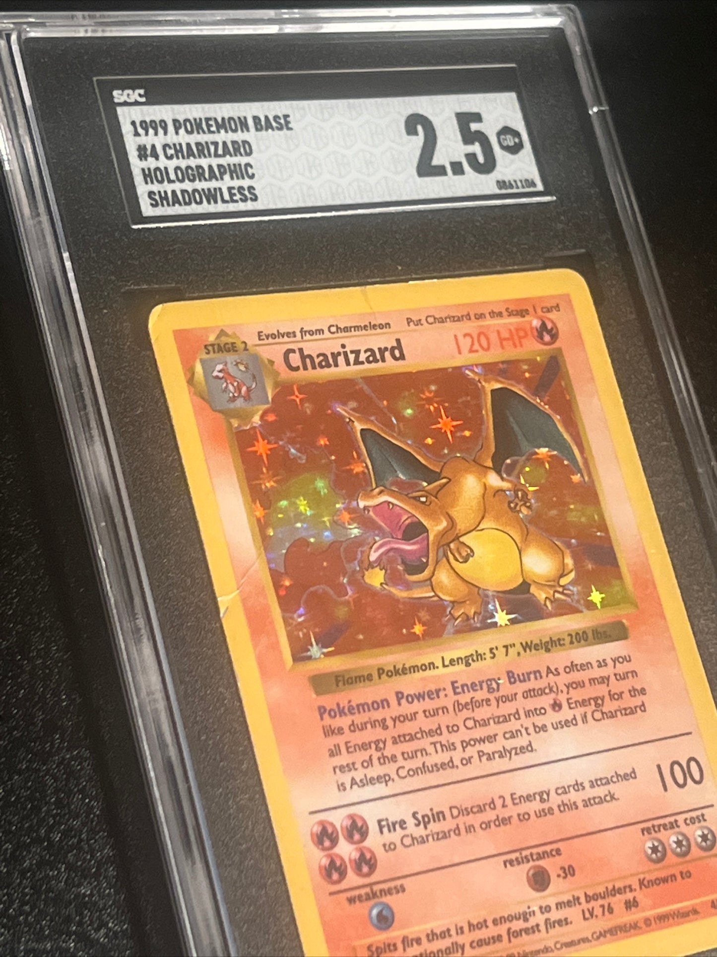 1999 Pokemon Base Set - Shawdowless Holo - CHARIZARD - SGC 2.5
