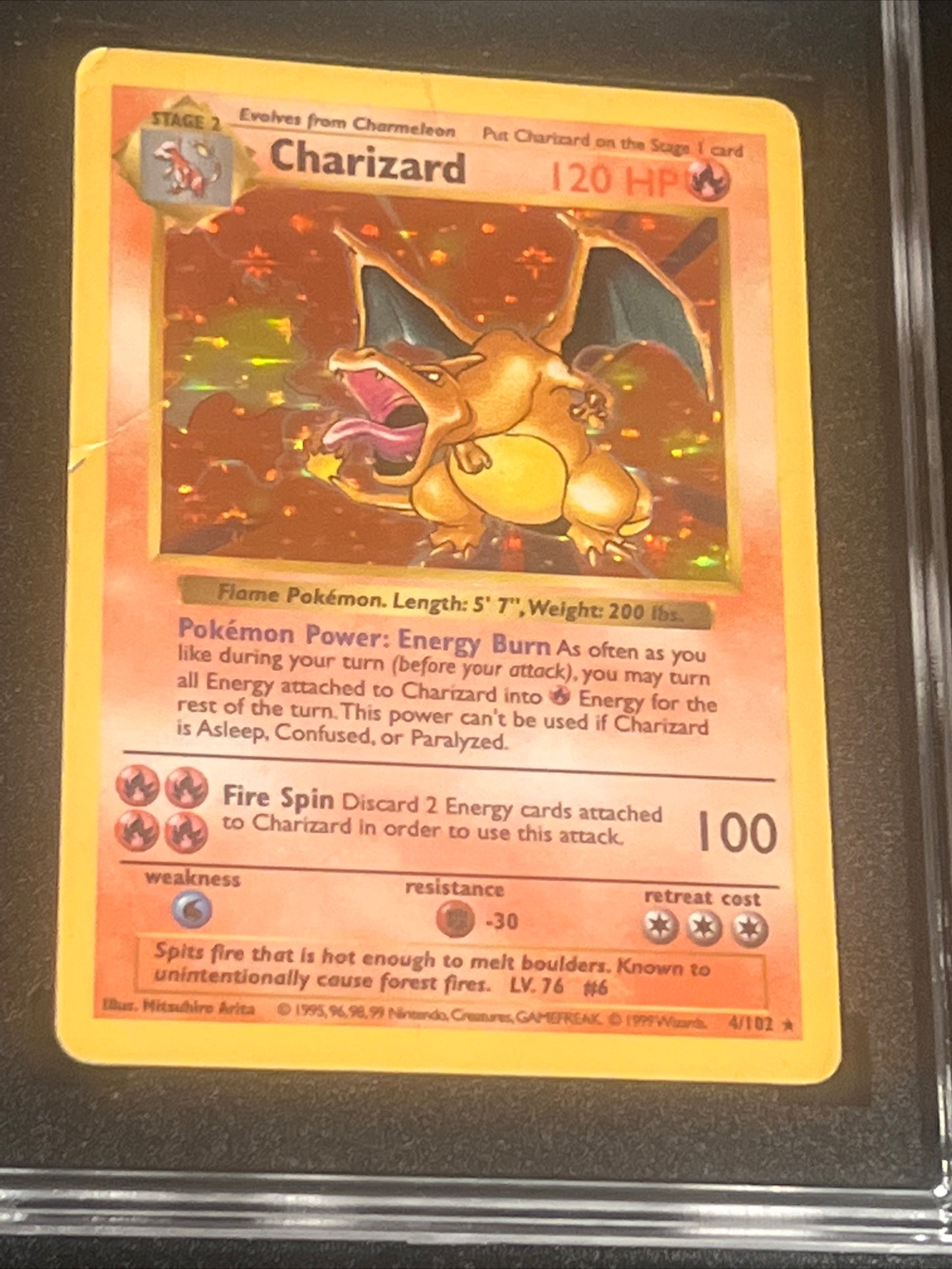 1999 Pokemon Base Set - Shawdowless Holo - CHARIZARD - SGC 2.5