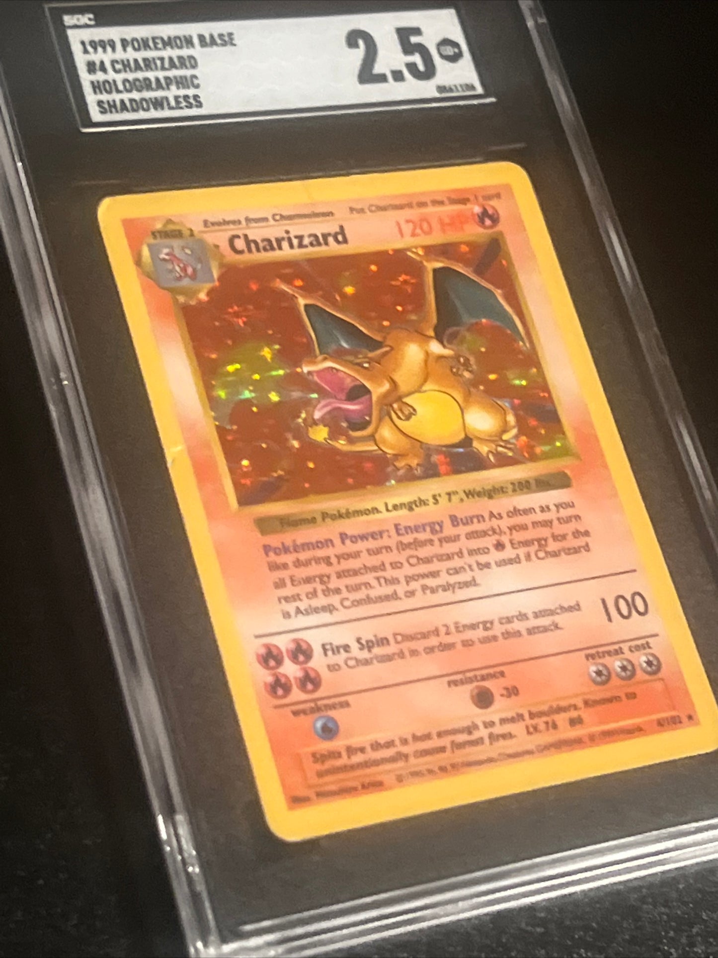 1999 Pokemon Base Set - Shawdowless Holo - CHARIZARD - SGC 2.5