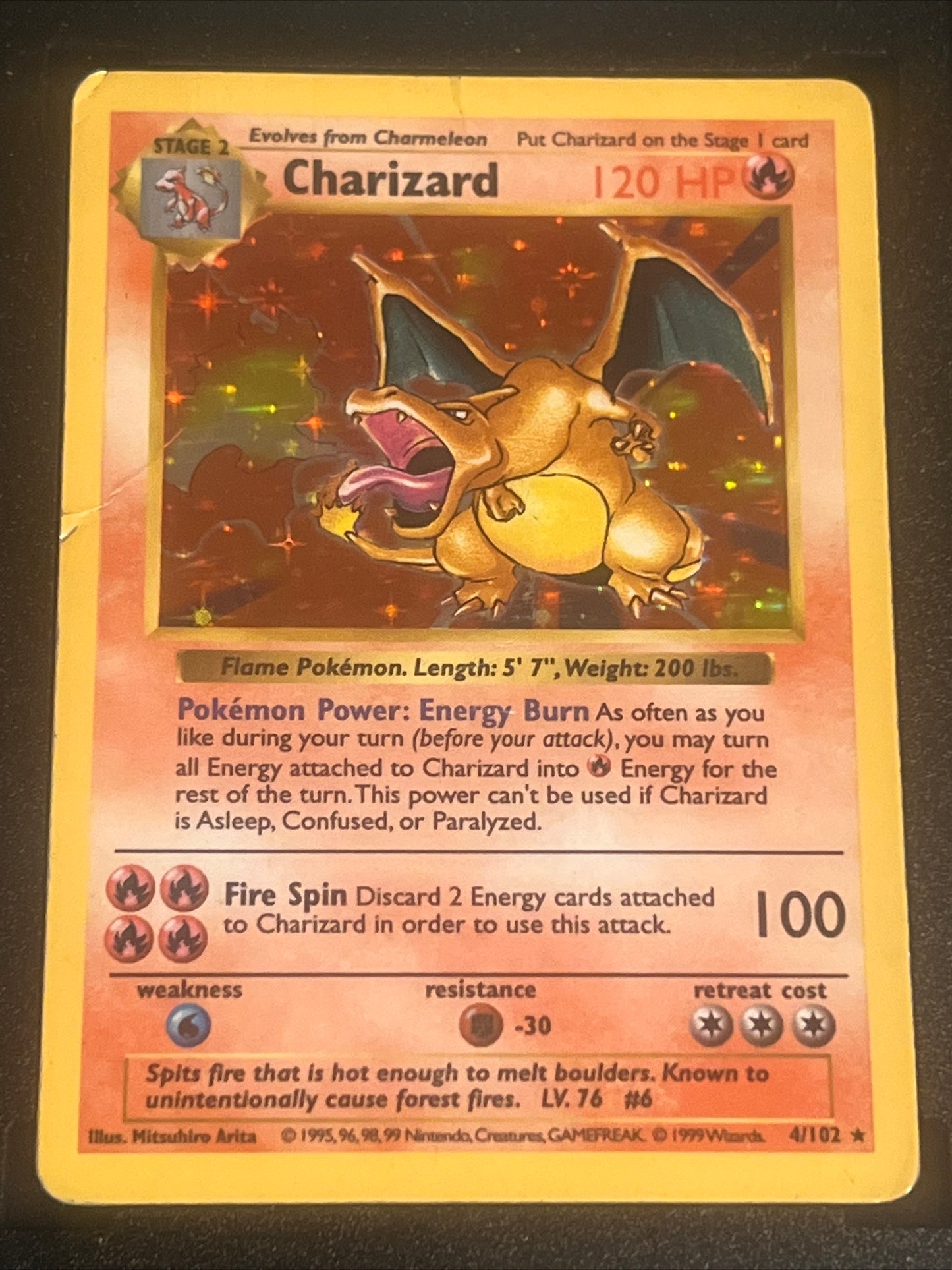 1999 Pokemon Base Set - Shawdowless Holo - CHARIZARD - SGC 2.5