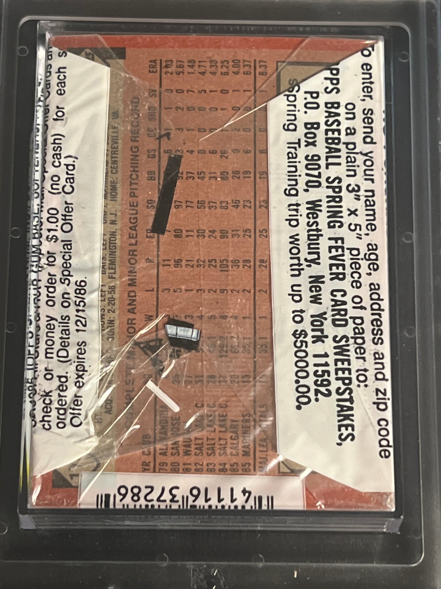 1986 Topps Baseball UNOPENED Cello PACK - PSA 7 (Nolan Ryan On Top)