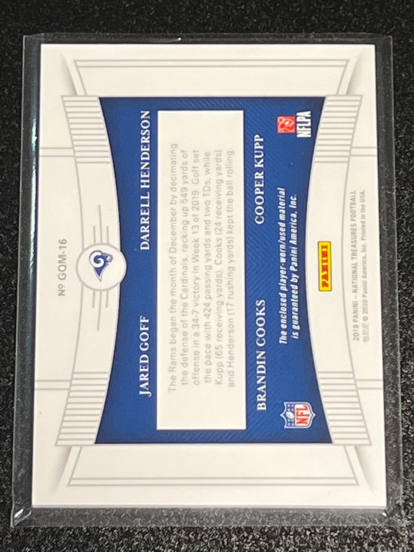 2019 Panini Nat. Treas. GOFF / HENDERSON / COOKS / KUPP - Patch Card - 86/99 - #GQM-16
