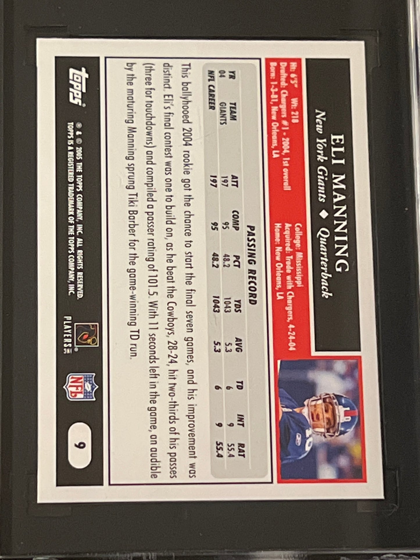 2005 Topps ELI MANNING - #9 - SGC 10