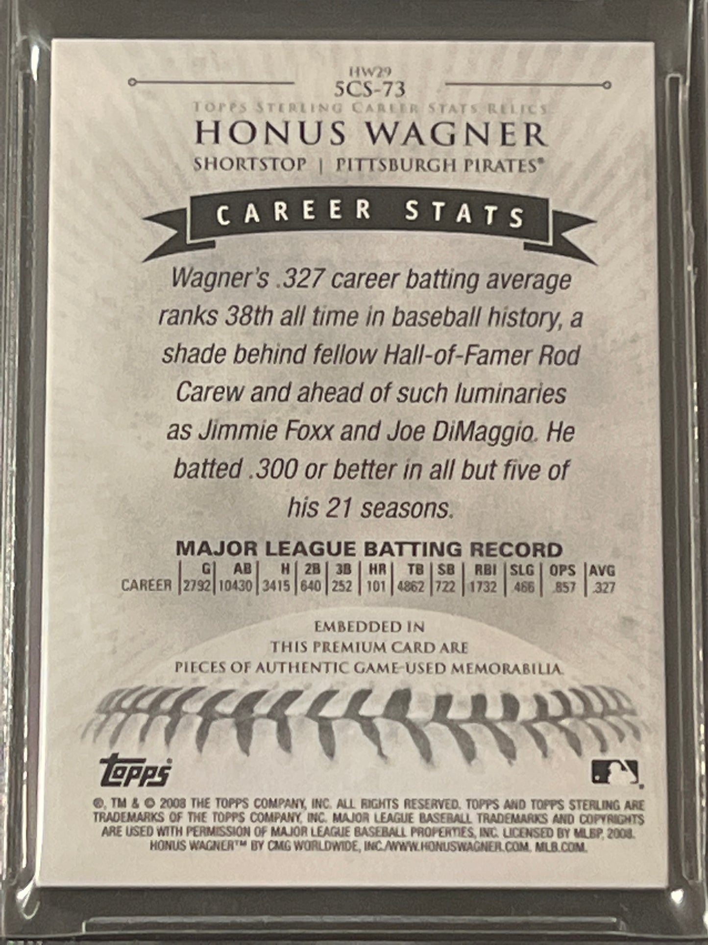 2008 Topps - Honus Wagner - 10/10 - #5cs-73 - BGS 8.5