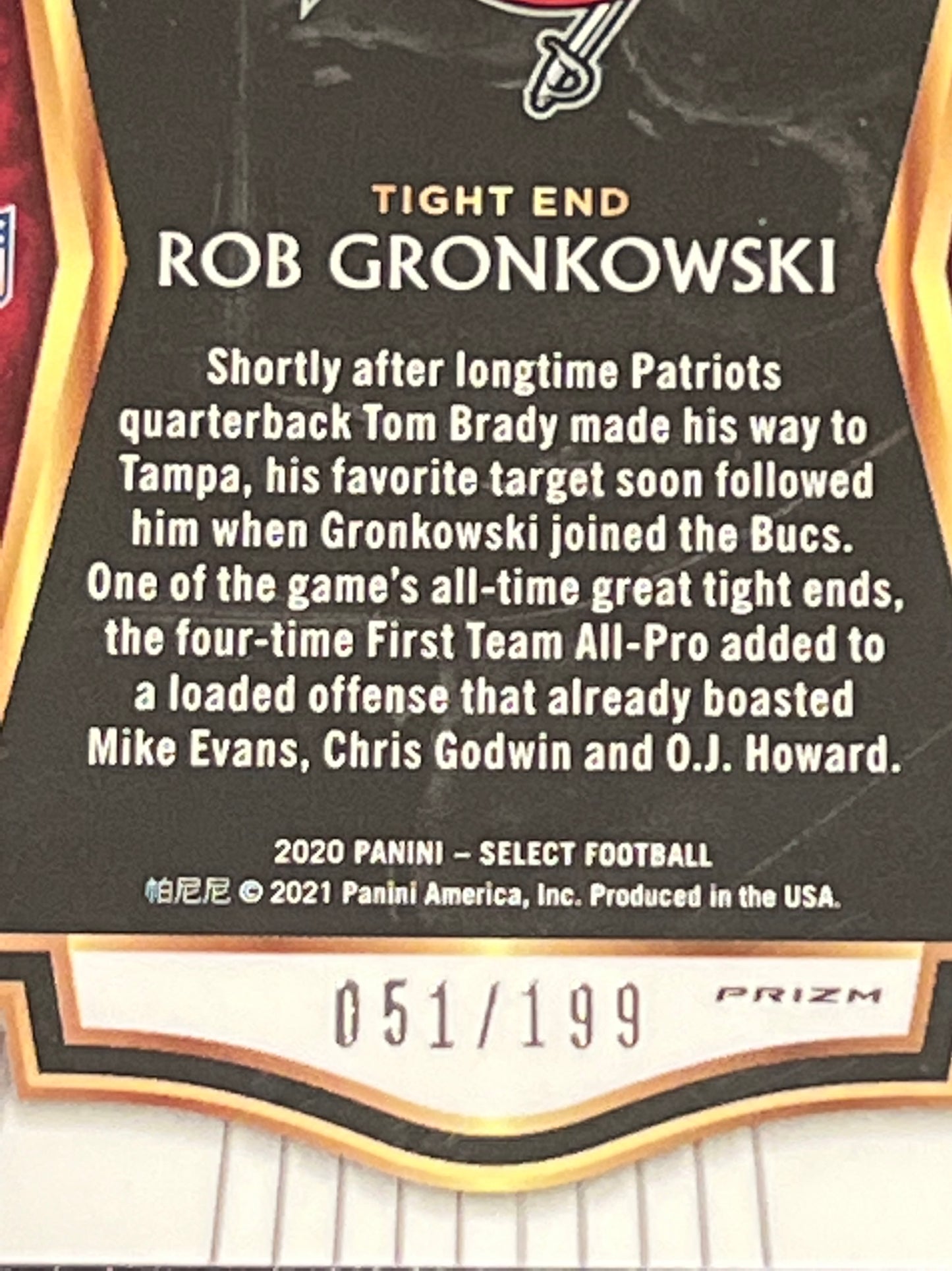 2020 Panini Select ROB GRONKOWSKI - 051/199 - #141