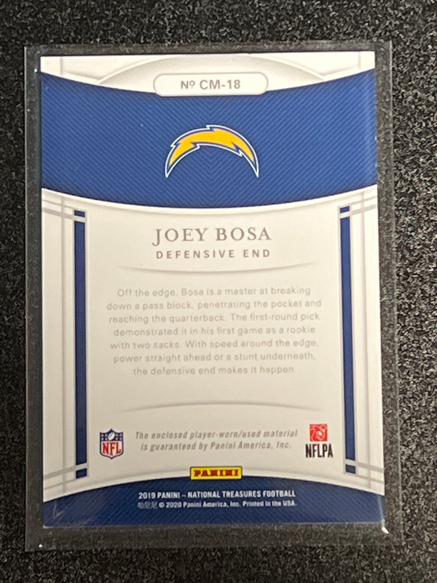 2019 Panini Nat. Treas. JOEY BOSA - Patch Card - 62/99 - #CM-18