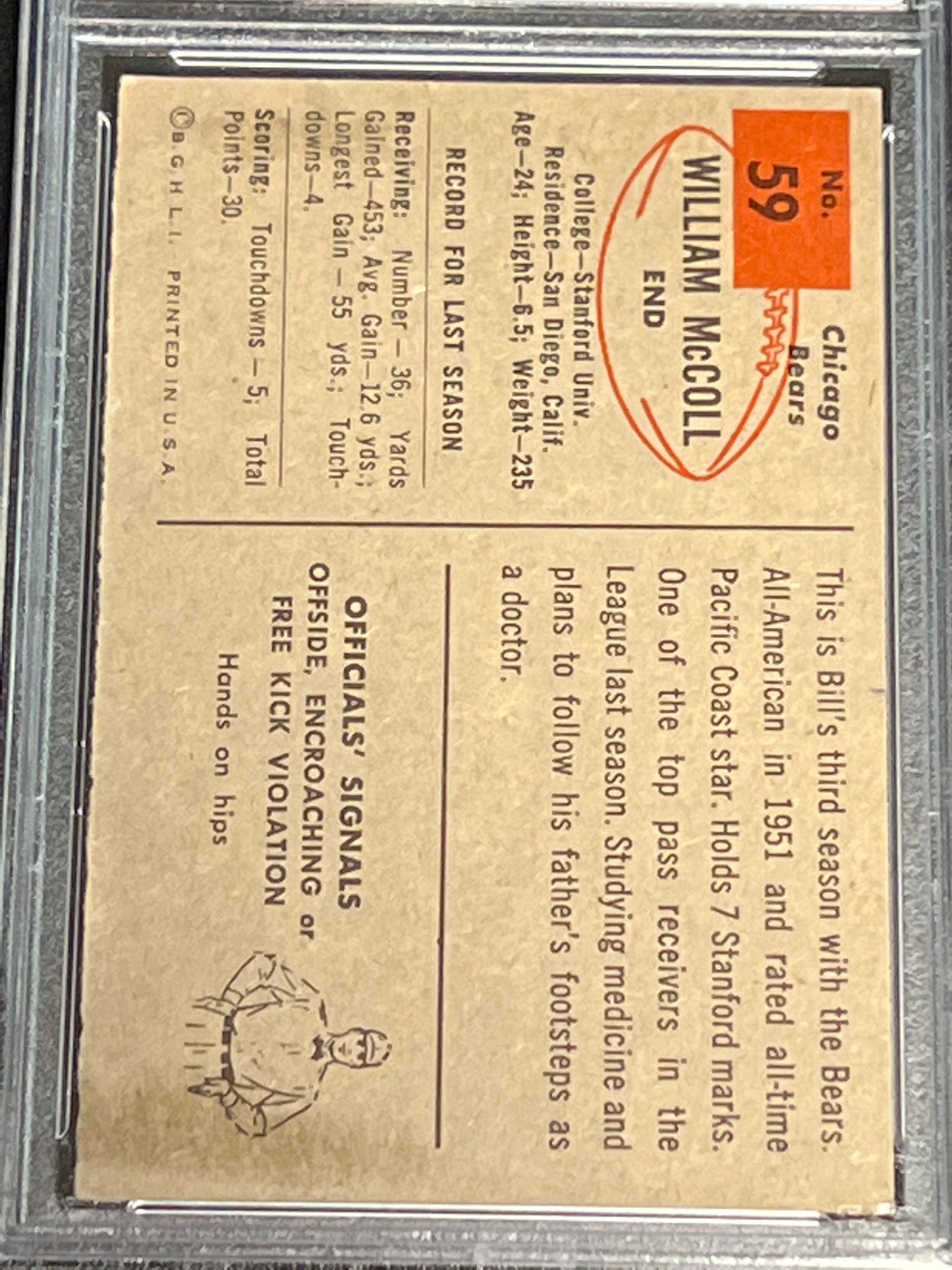 1954 Bowman BILL MCCOLL - #59 - PSA 3