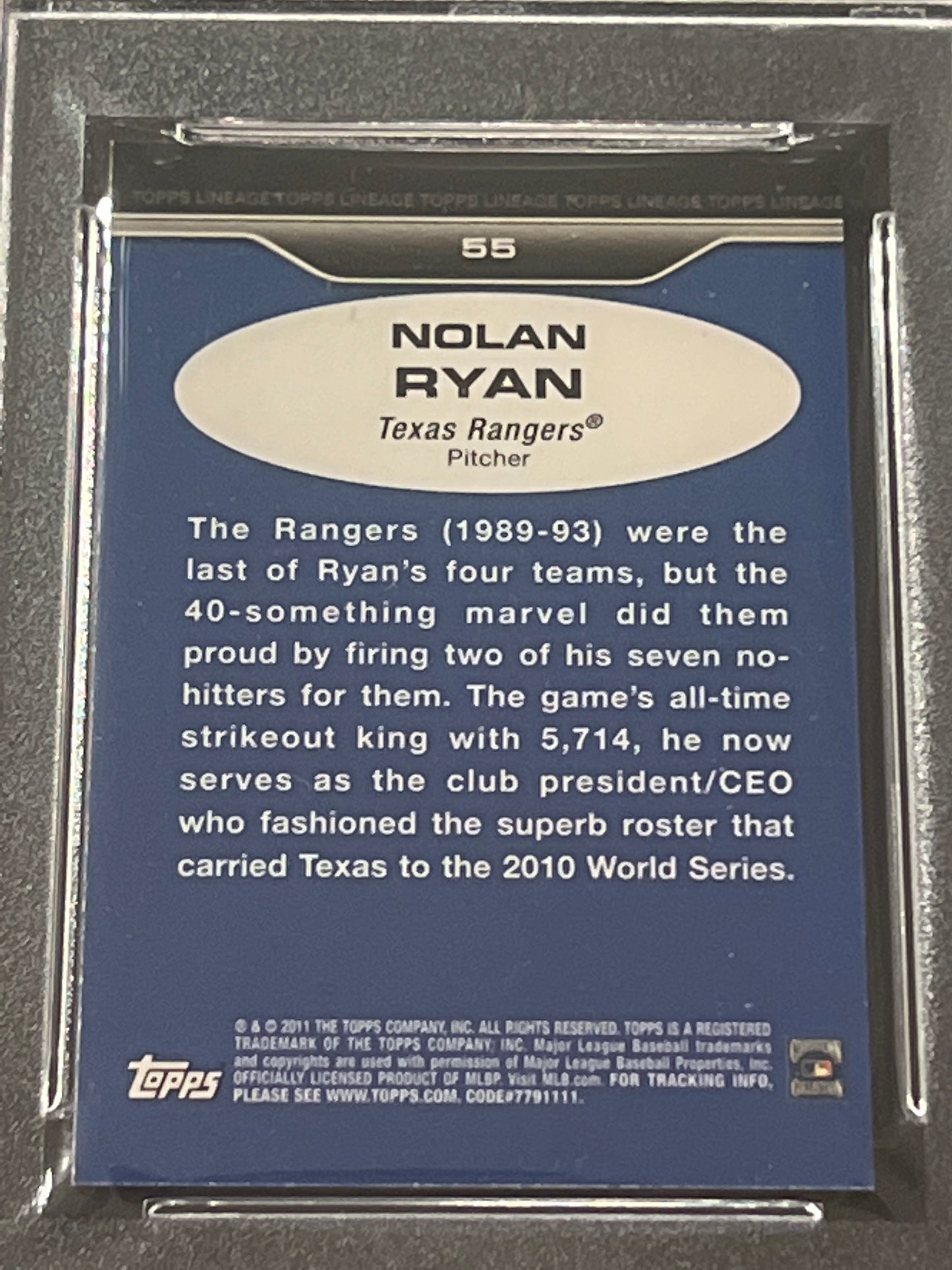 2011 Topps Lineage NOLAN RYAN - #55 - PSA 8 - 1975 Mini