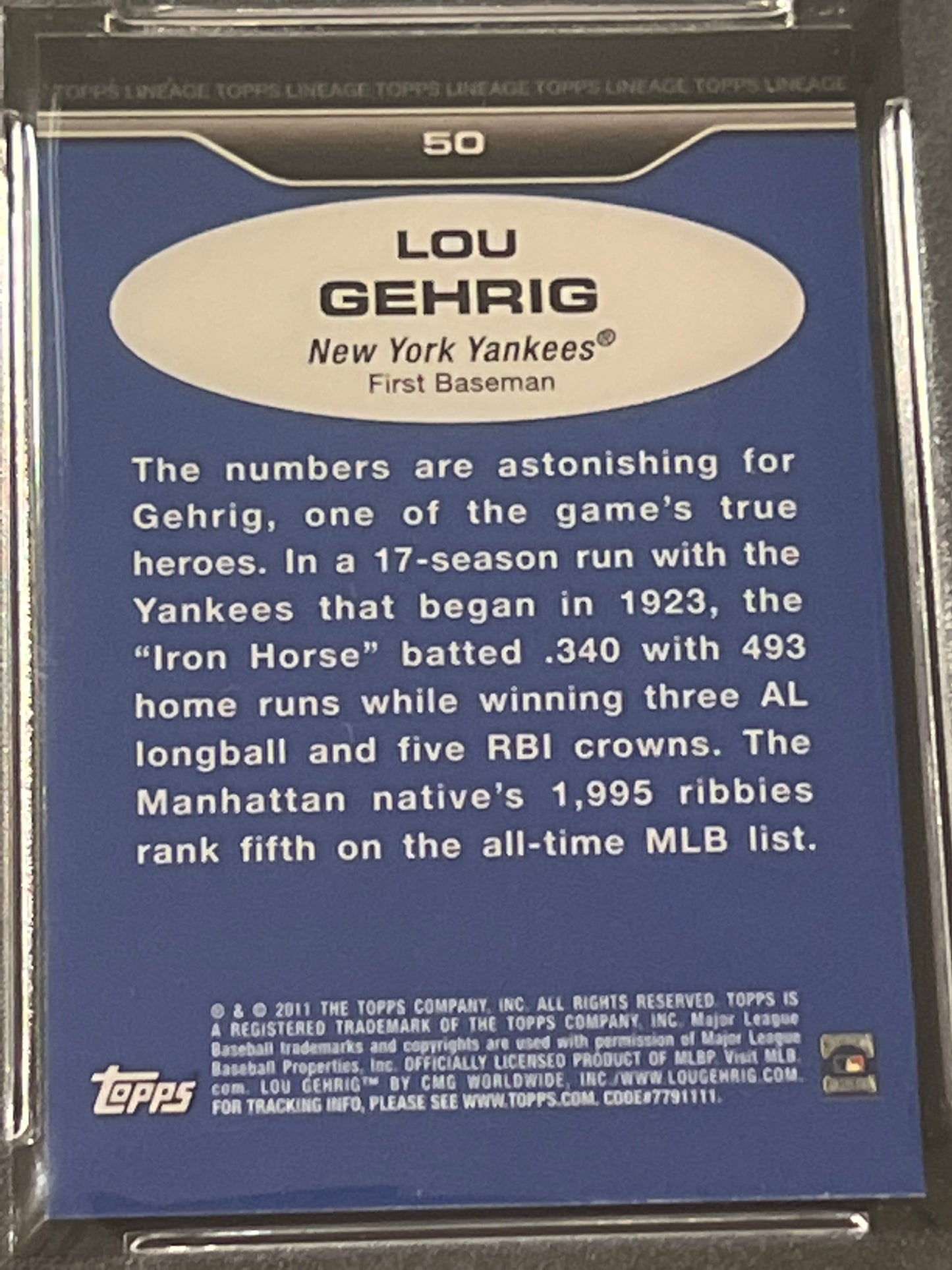 2011 Topps Lineage LOU GEHRIG - #50 - PSA 8.5 - 1975 Mini