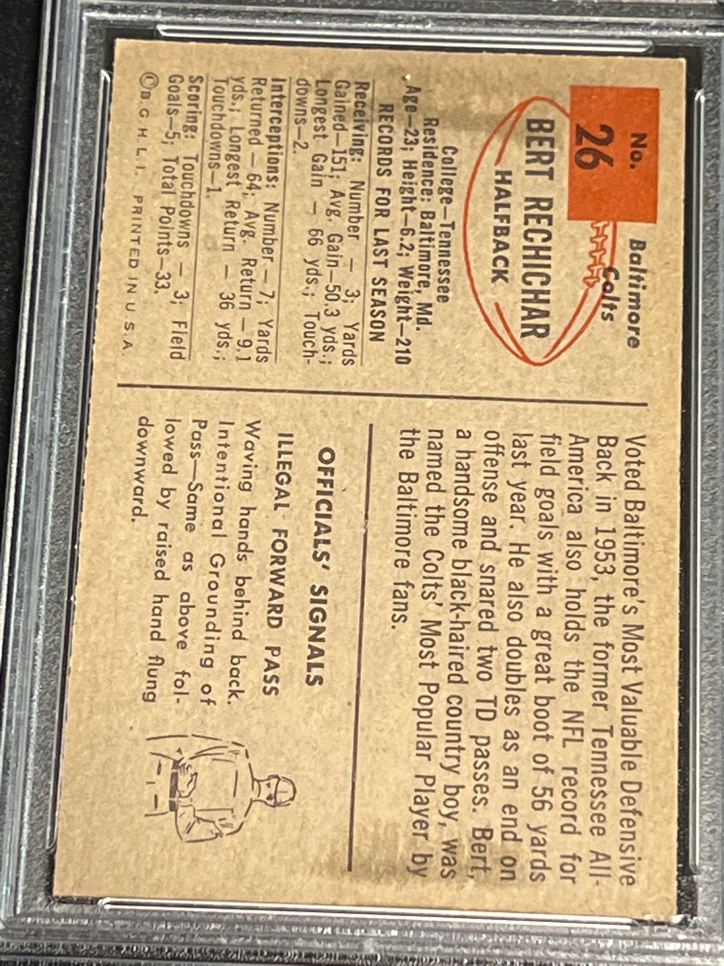 1954 Bowman BERT RECHICHAR - #26 - PSA 5