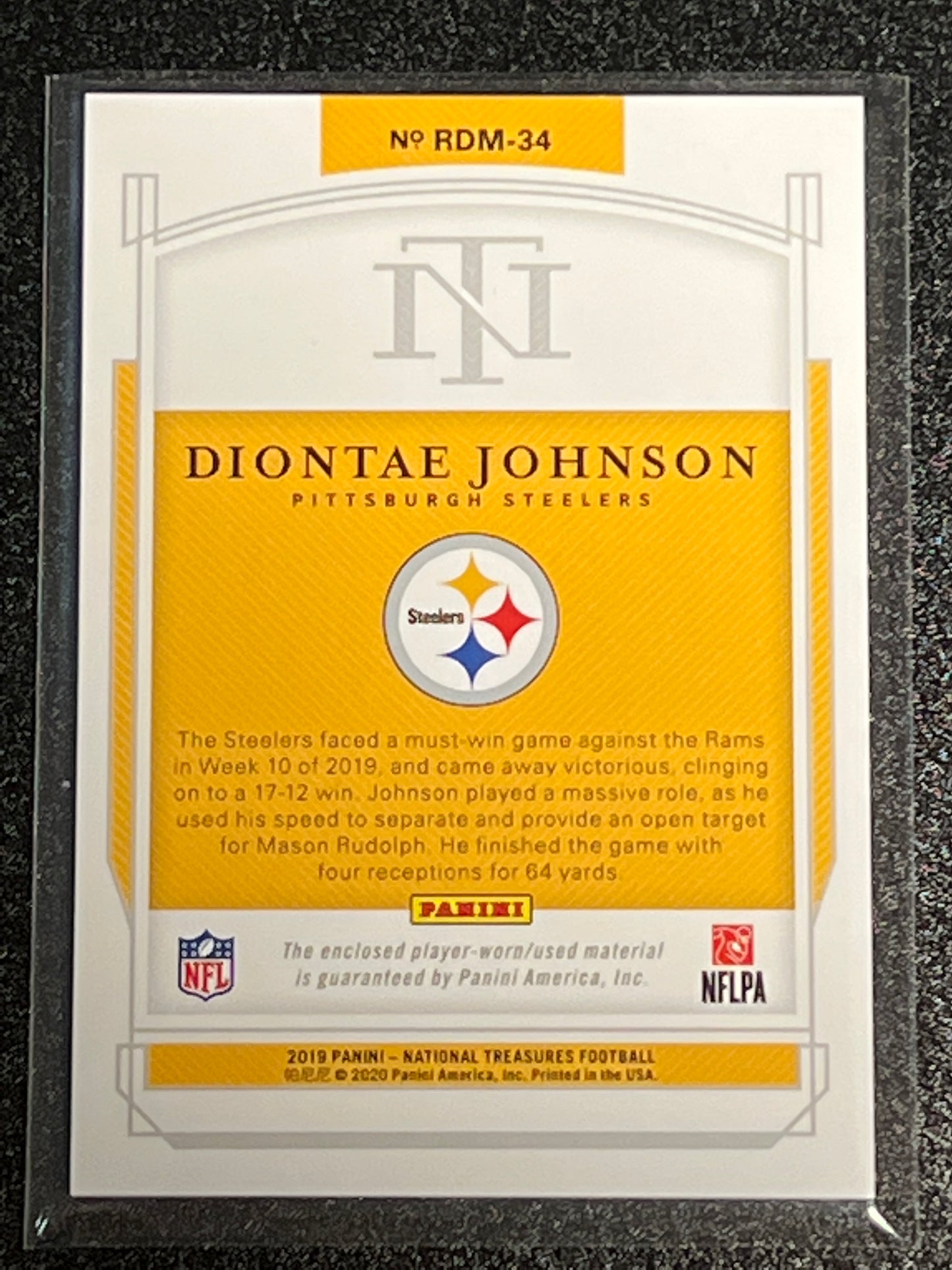 2019 Panini Nat. Treas. DIONTAE JOHNSON - Patch Card - 43/99 - #RDM-34