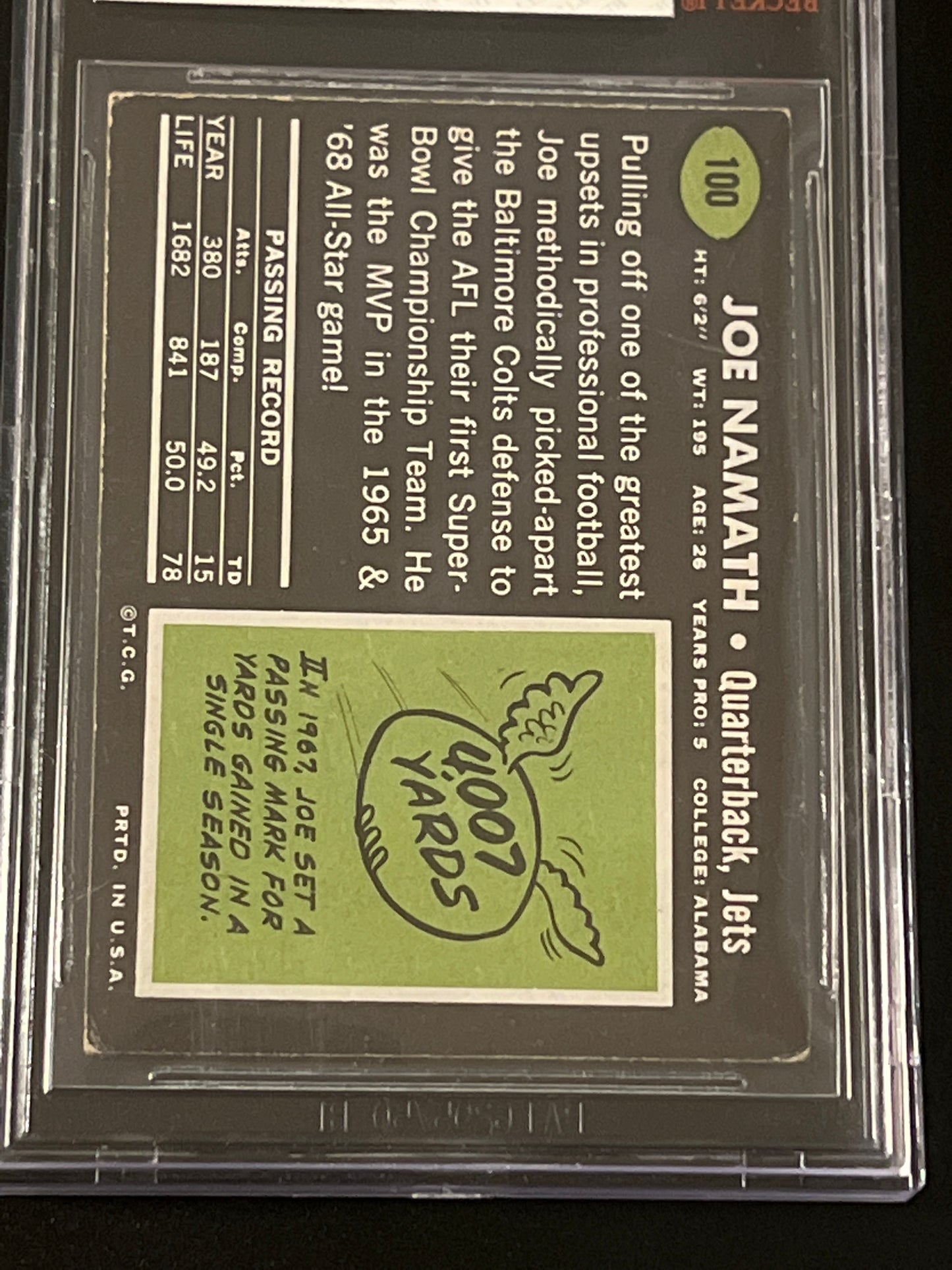 1969 Topps JOE NAMATH - #100 - BVG 5