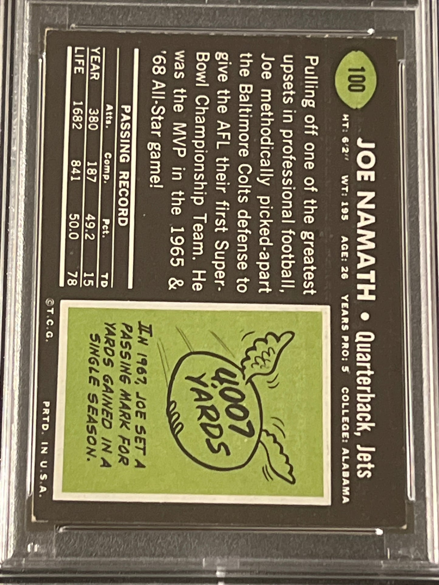 1969 Topps JOE NAMATH - #100 - PSA 4