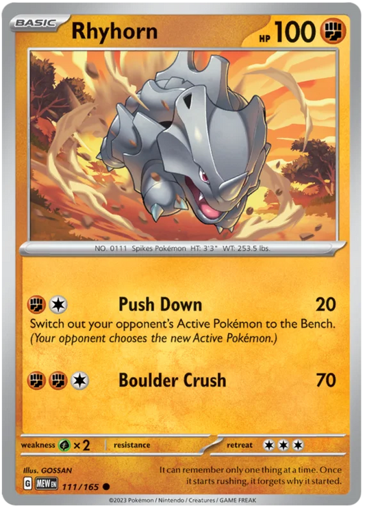 Pokemon - SV151 Scarlet & Violet 151 - Rhyhorn - 111/165