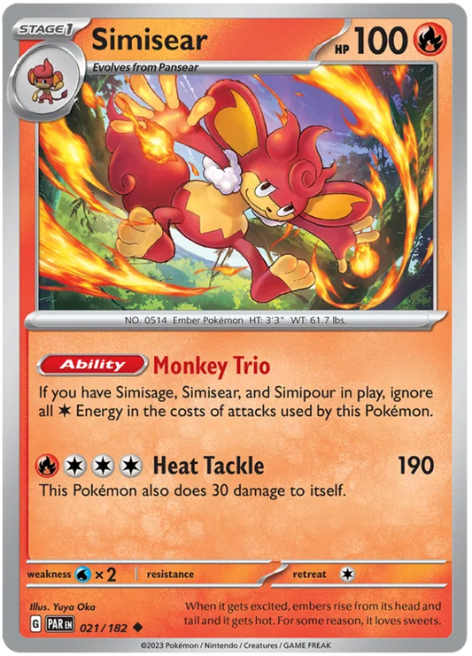 2023 Pokemon - SV04 Paradox Rift - Simisear - 021/182