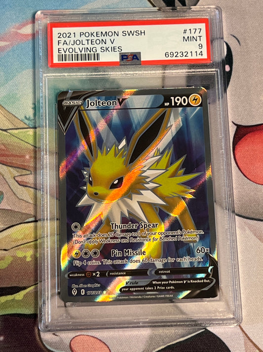 2021 Pokemon Sword & Shield Full Art Jolteon V - Evolving Skies - PSA Graded 9 - #177