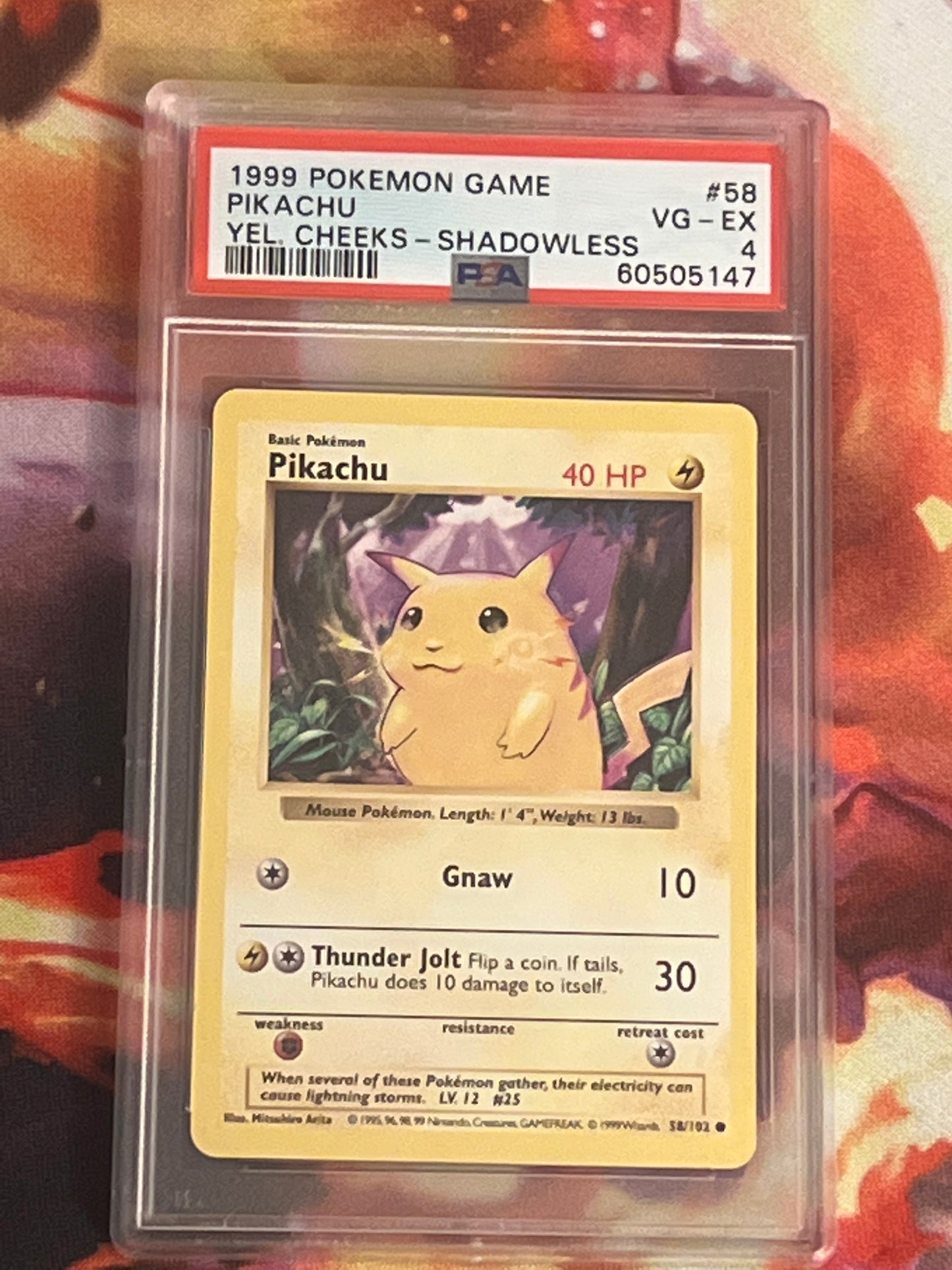 1999 Pokemon - Pikachu - Yellow Cheeks Shadowless - Graded PSA 4 - #58