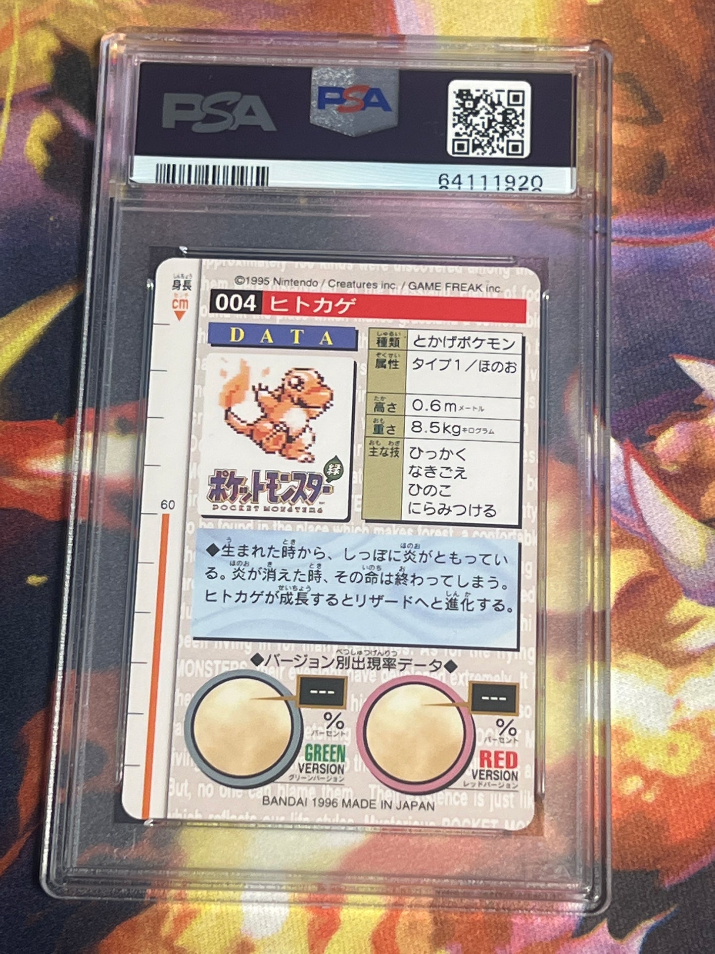 1996 Pokemon Japanese - Charmander  - Bandai - Carddass Vending - Graded PSA 7- #4