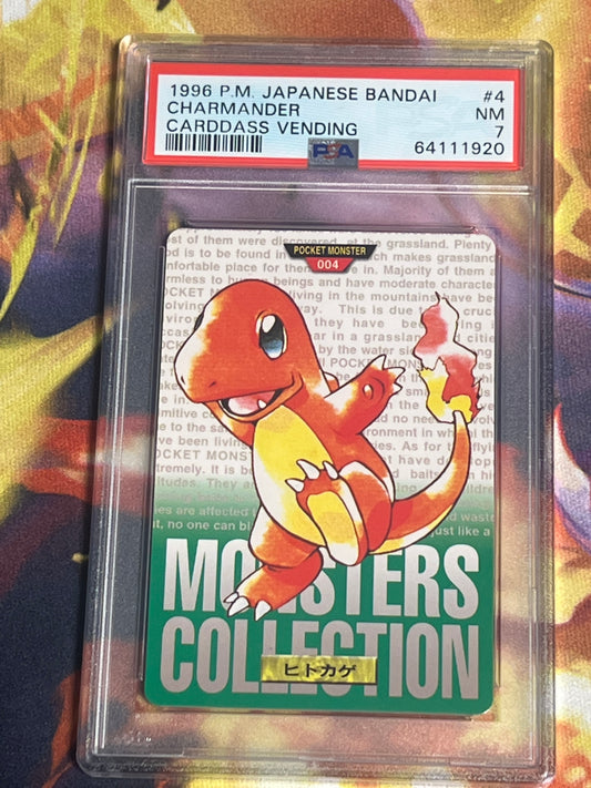 1996 Pokemon Japanese - Charmander  - Bandai - Carddass Vending - Graded PSA 7- #4