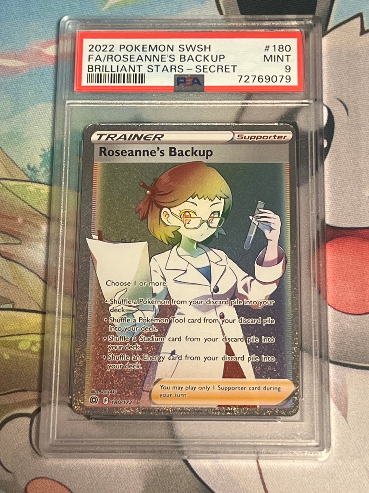 2022 Pokemon Sword & Shield Full Art Roseanne's Back Up - Brilliant Starts Secret - PSA Graded 9 - #180