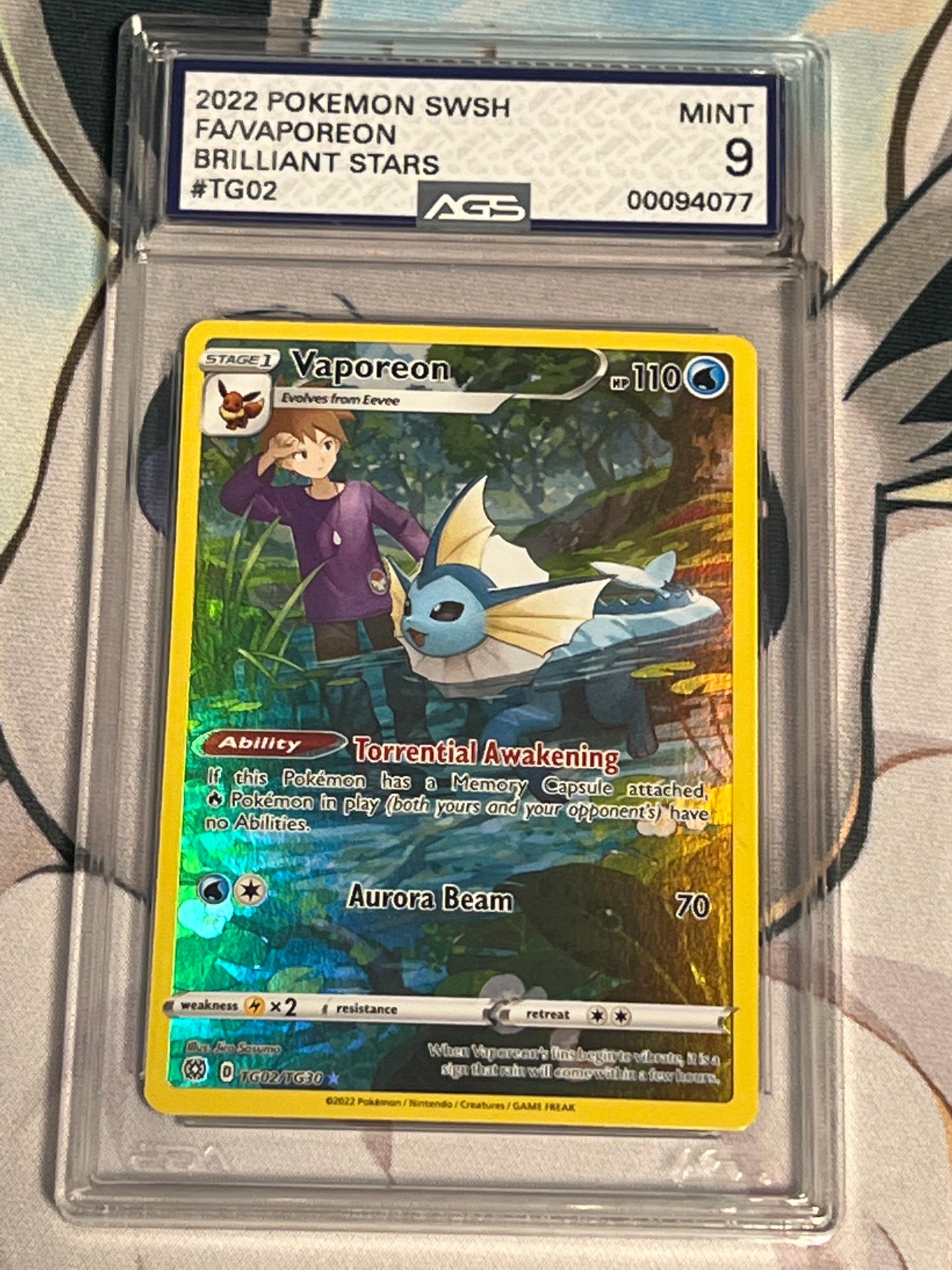 2022 Pokemon Vaporeon - Trainer Gallery - Holo - Graded AGS 9 - #TG02