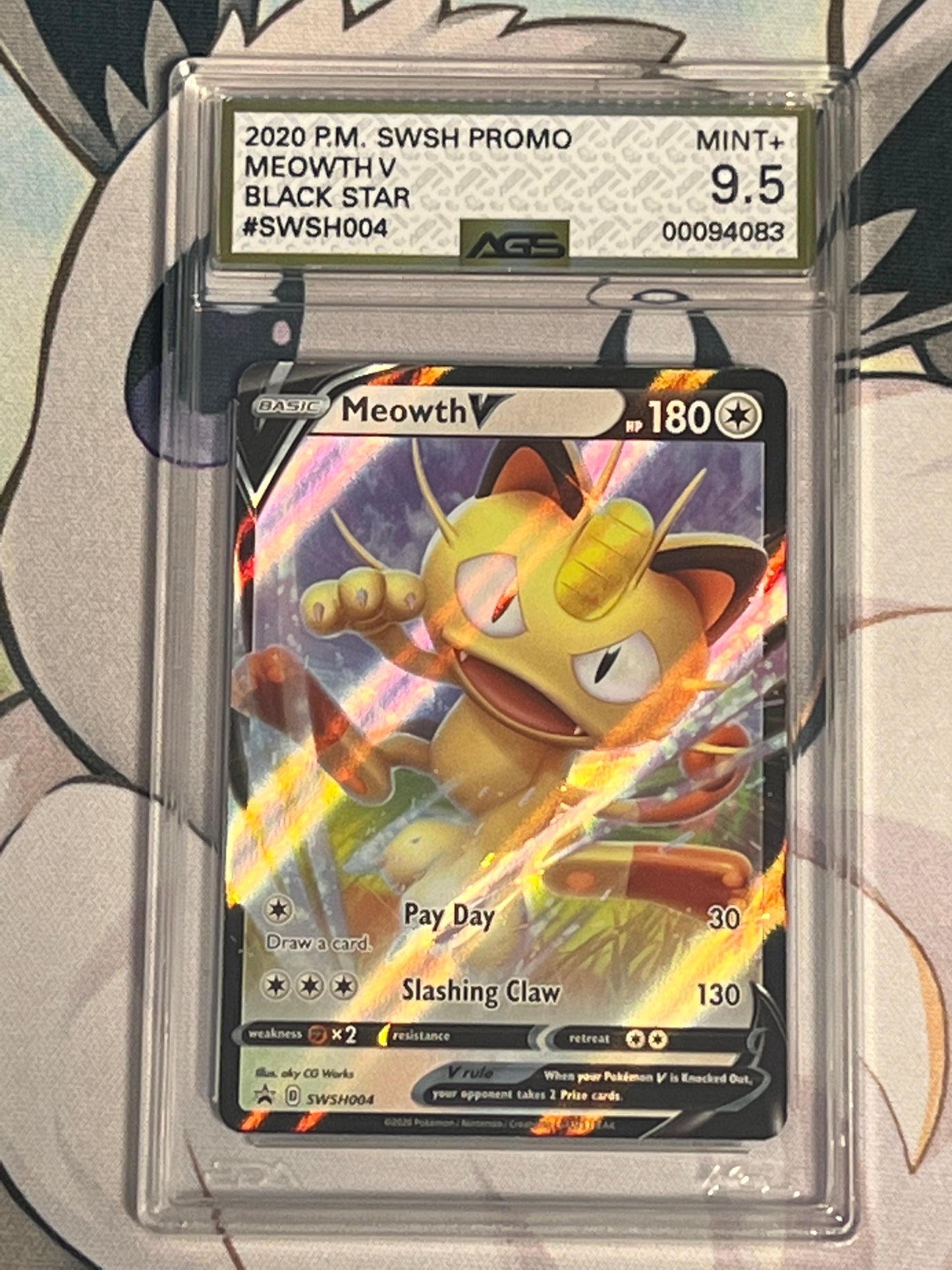 2020 Pokemon Meowth V - Ultra Rare - Holo - Graded AGS 9.5 - #SWSH004