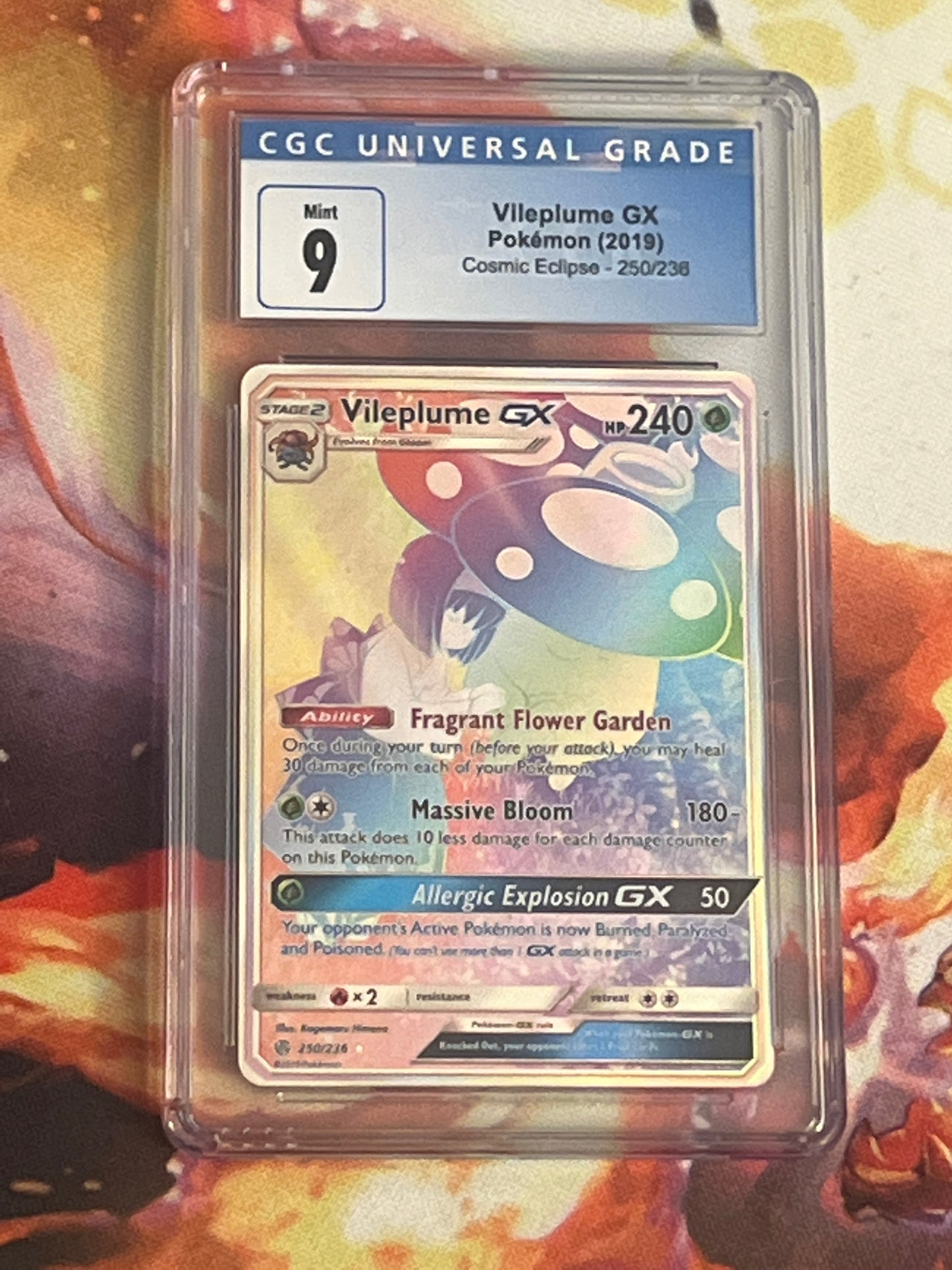 2019 Pokemon Vileplume GX - Secret Rare - Rainbow Holo - Graded CGC 9 - #250