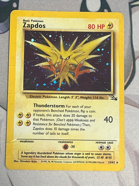 1999 Pokemon Zapdos - Fossil - Holo - #15