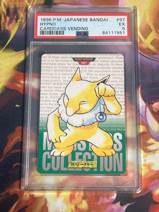 1996 Pokemon Japanese - Hypno - Bandai - Carddass Vending - Graded PSA 5- #97