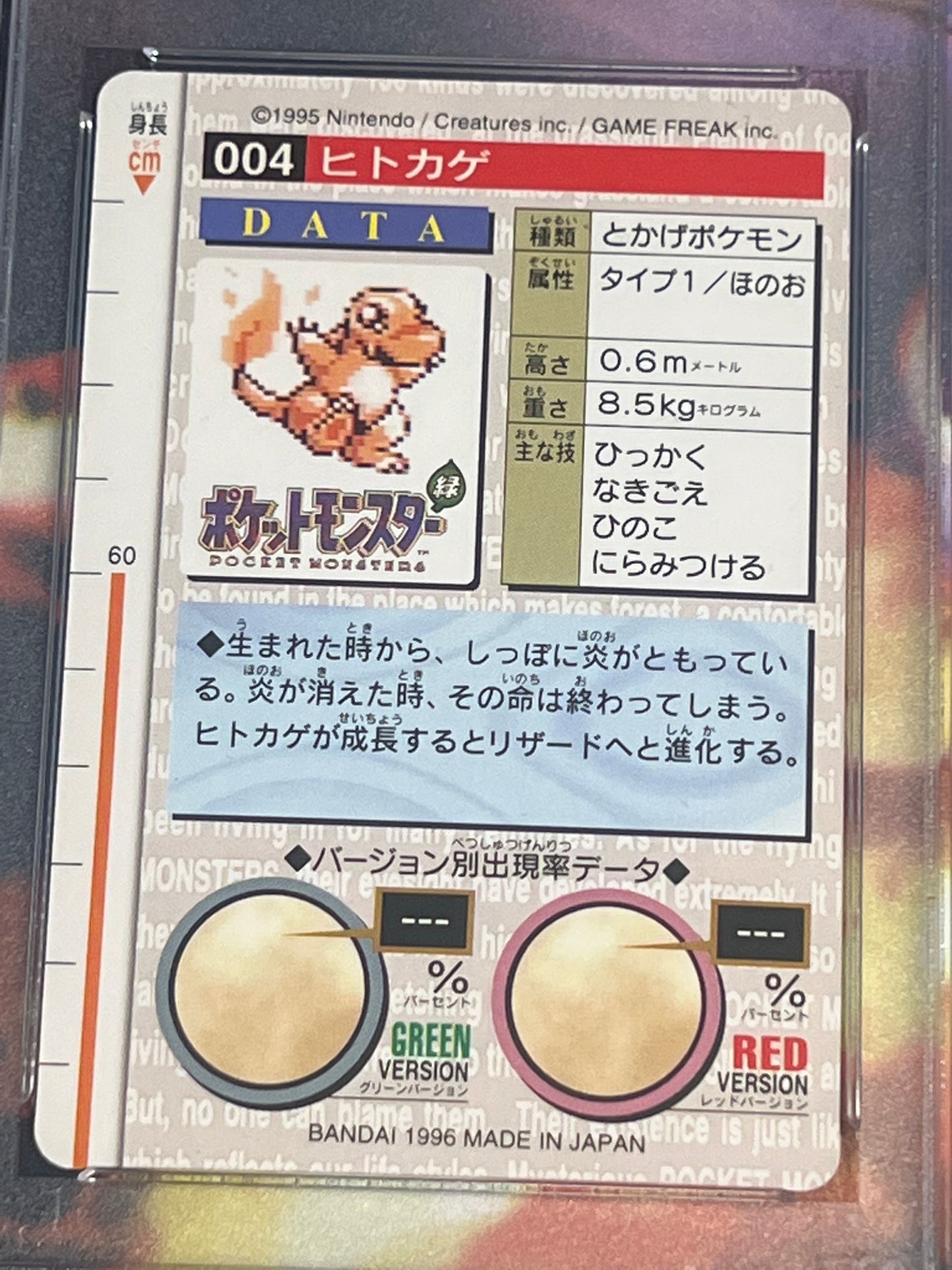 1996 Pokemon Japanese - Charmander  - Bandai - Carddass Vending - Graded PSA 7- #4