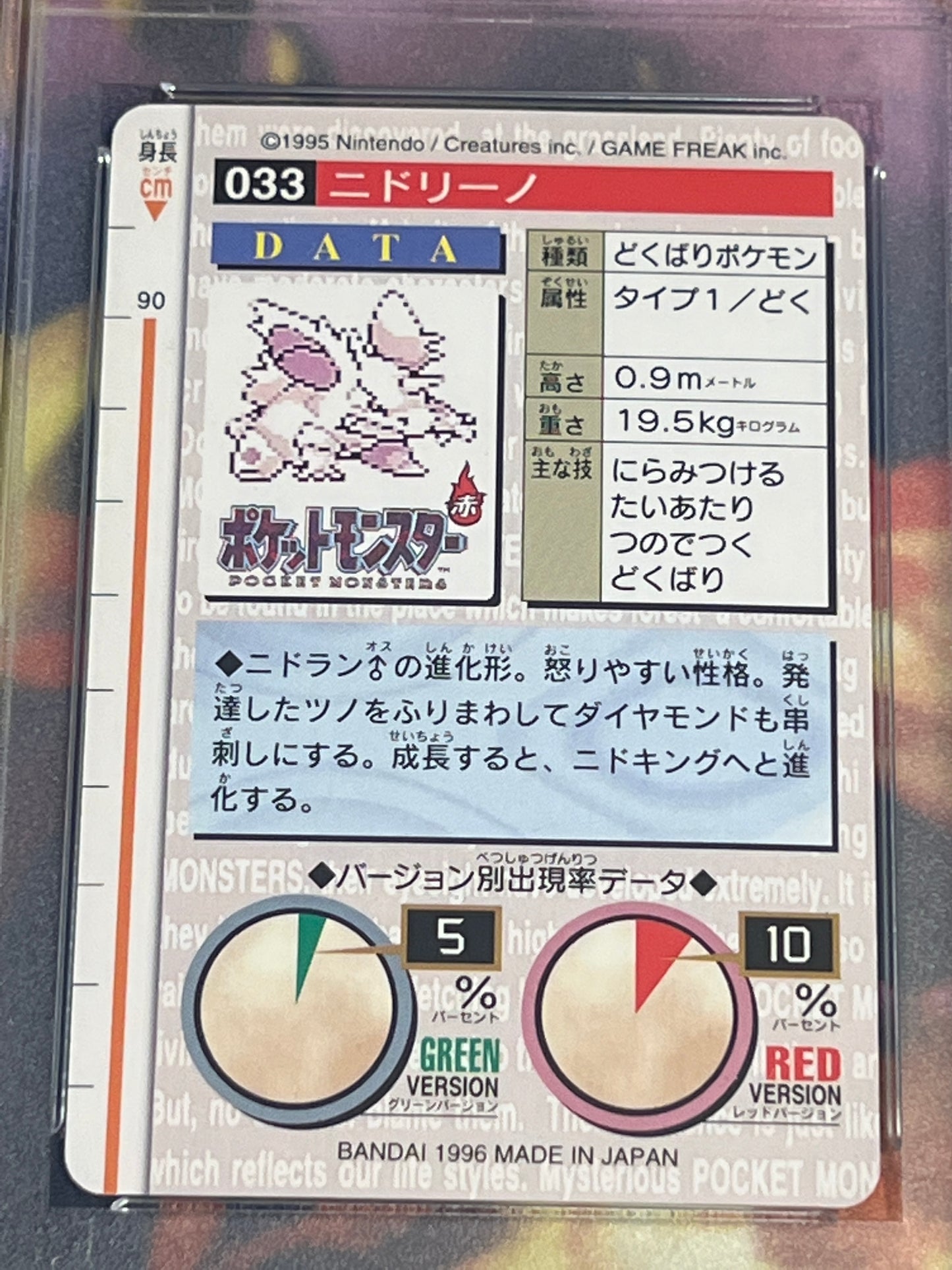 1996 Pokemon Japanese - Nidorino - Bandai - Carddass Vending - Graded PSA 6 - #33