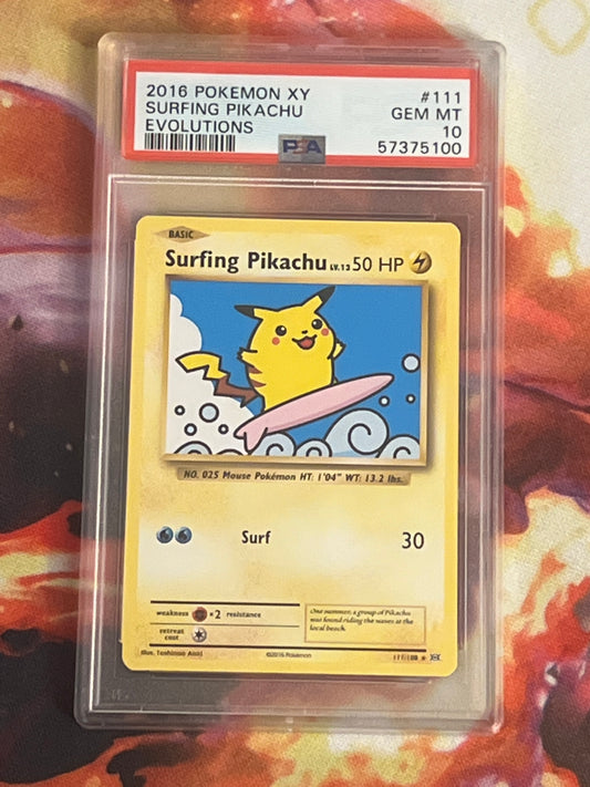 2016 Pokemon Surfing Pikachu  - Holo - Graded PSA 10 - #111