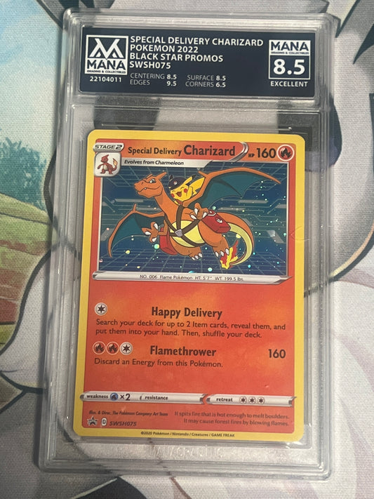 2022 Pokemon Sword & Shield - Black Star Promos - Special Delivery Charizard - Graded MANA 8.5 - #SWSH075