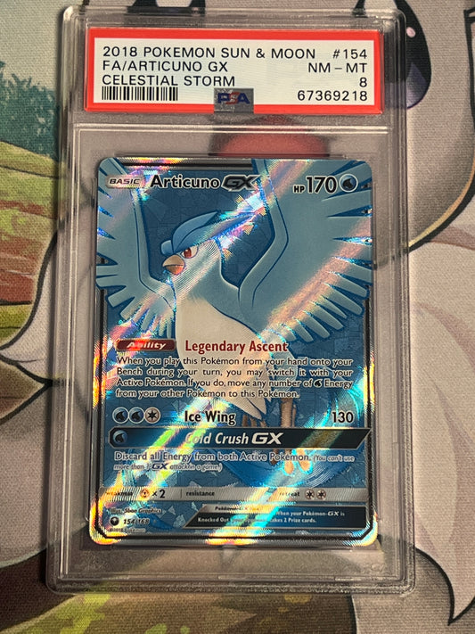 2018 Pokemon Articuno GX - Full Art - Ultra Rare Holo - Graded PSA 8 - #154