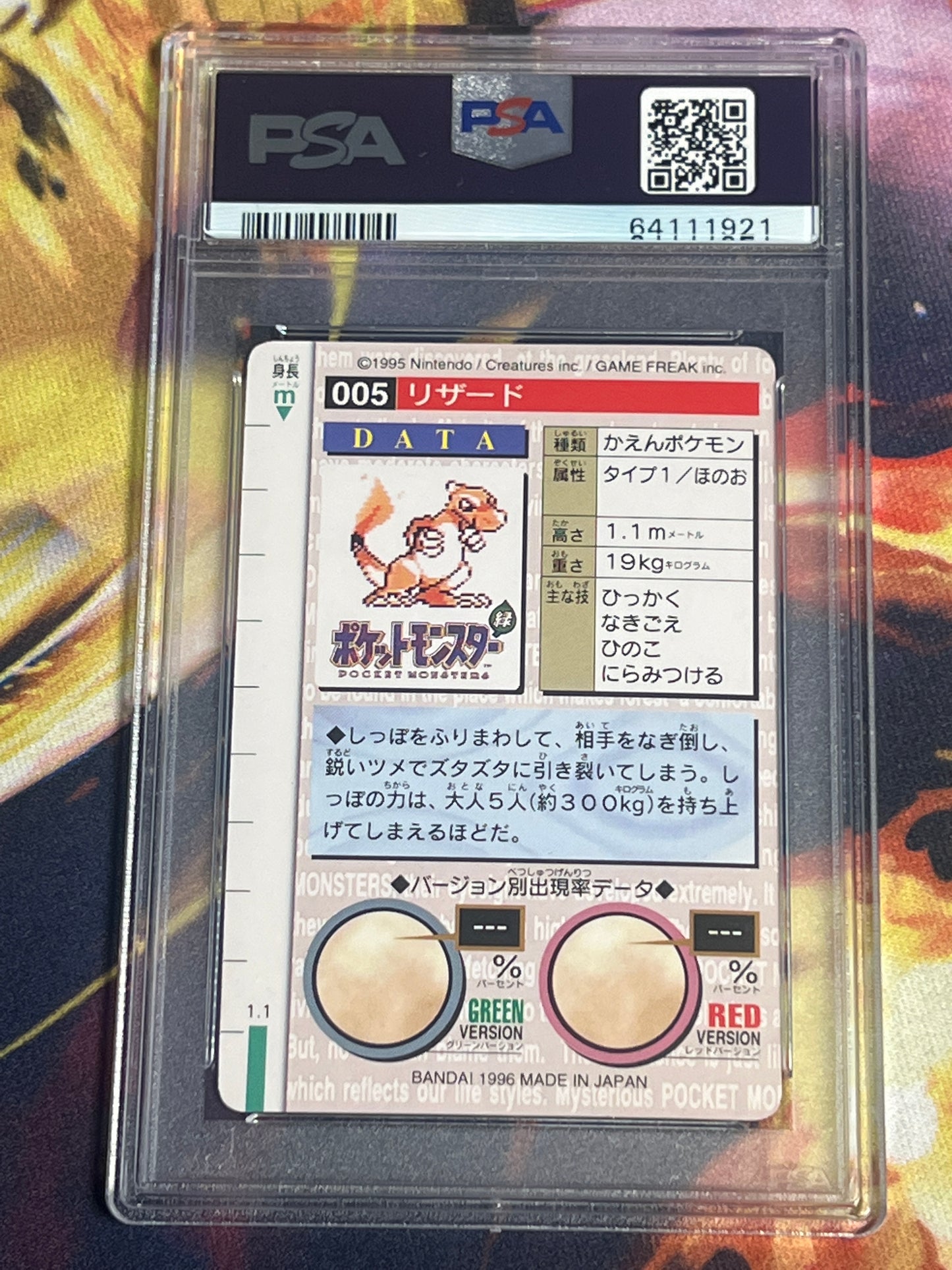 1996 Pokemon Japanese - Charmeleon - Bandai - Carddass Vending - Graded PSA 6 - #5