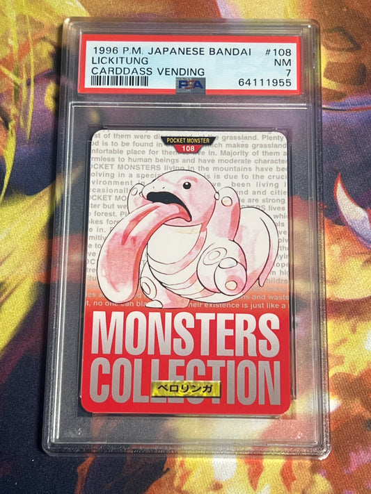 1996 Pokemon Japanese - Lickitung - Bandai - Carddass Vending - Graded PSA 7 - #108