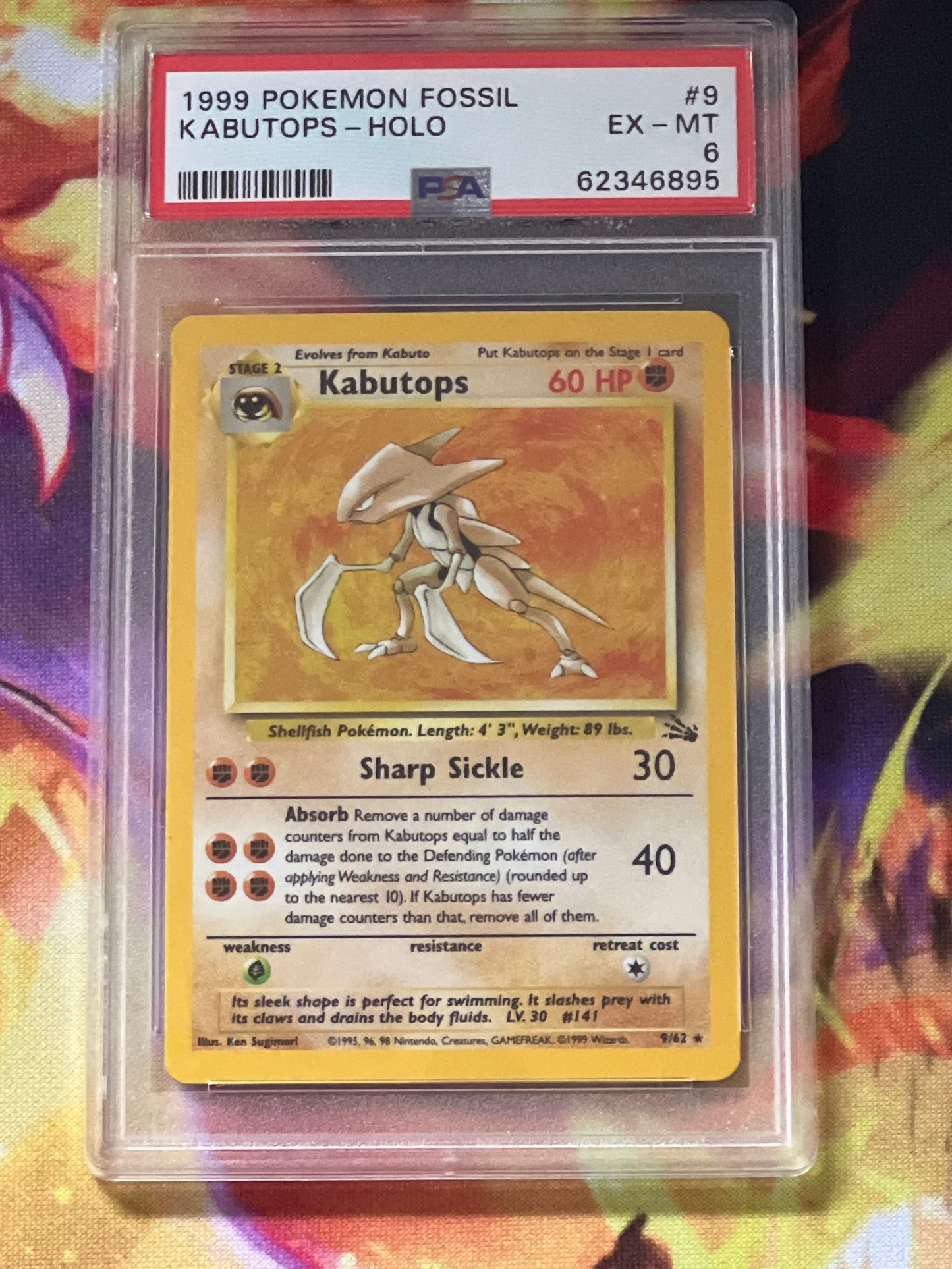 1999  Pokemon Kabutops - Holo Rare - Graded PSA 6 - #9