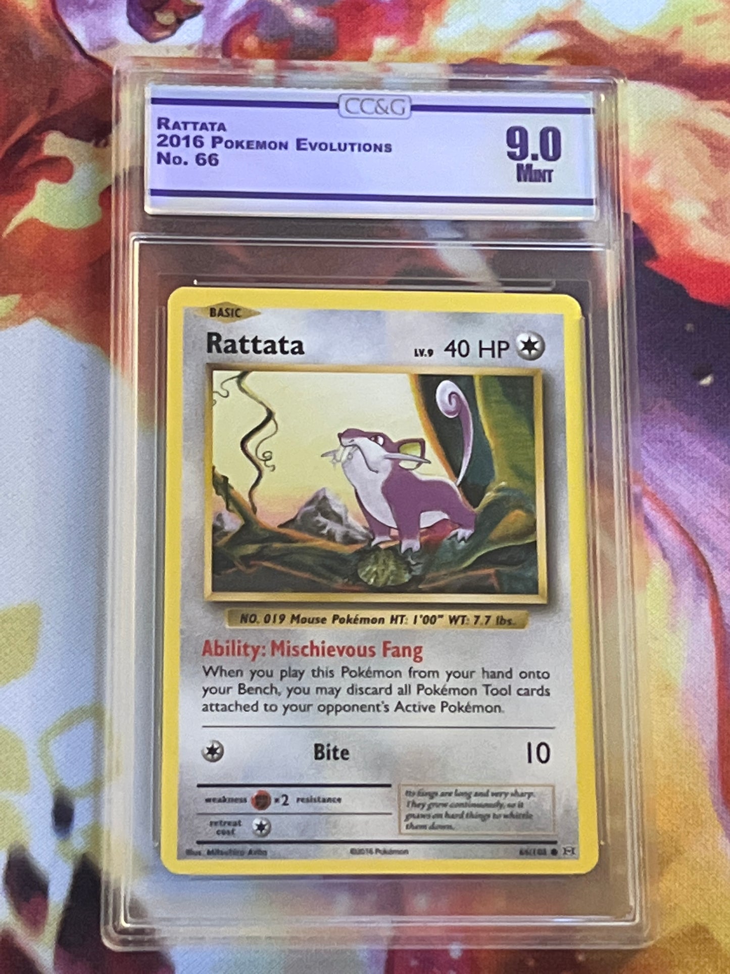 2016 Pokemon Rattata - Non-Holo - Graded CC&G 9.0 - #66