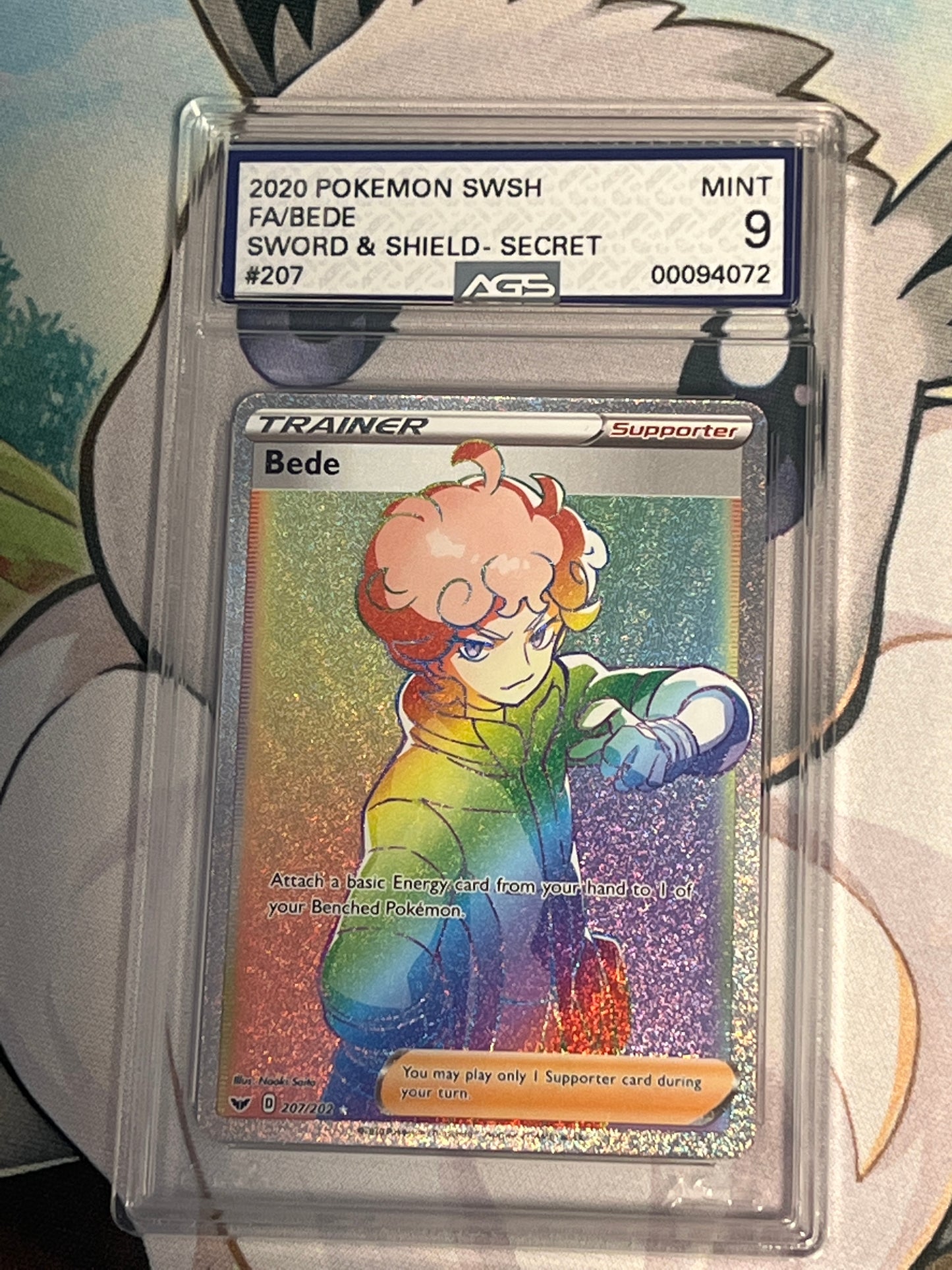 2020 Pokemon Bede - Rainbow Secret Rare - Holo - Graded AGS 9 - #207