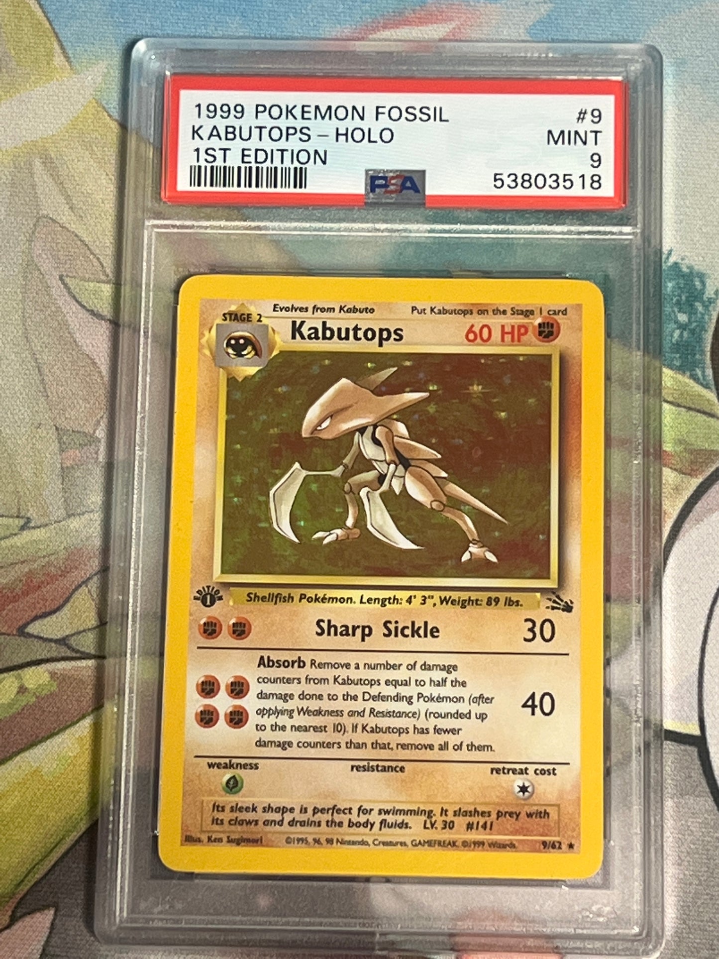 1999 Pokemon Kabutops - Holo Rare - First Edition - Graded PSA 9 - #9