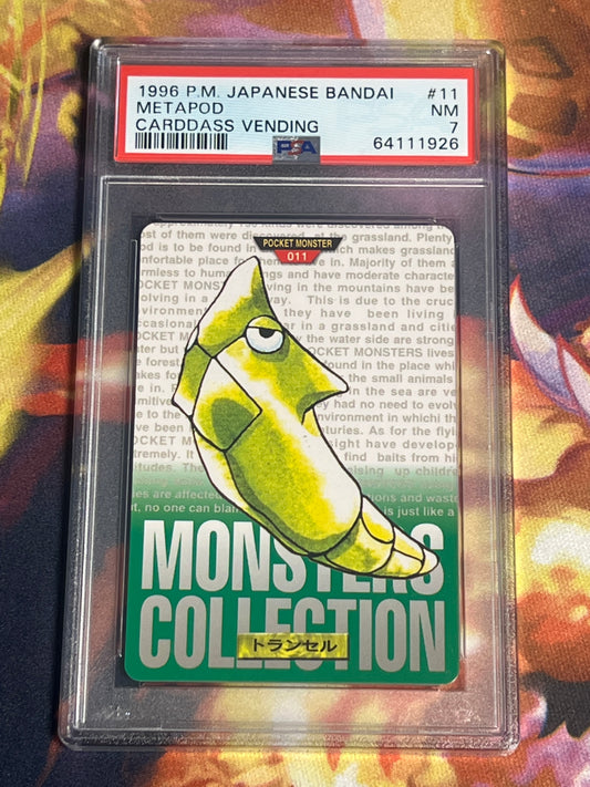 1996 Pokemon Japanese - Metapod - Bandai - Carddass Vending - Graded PSA 7 - #11