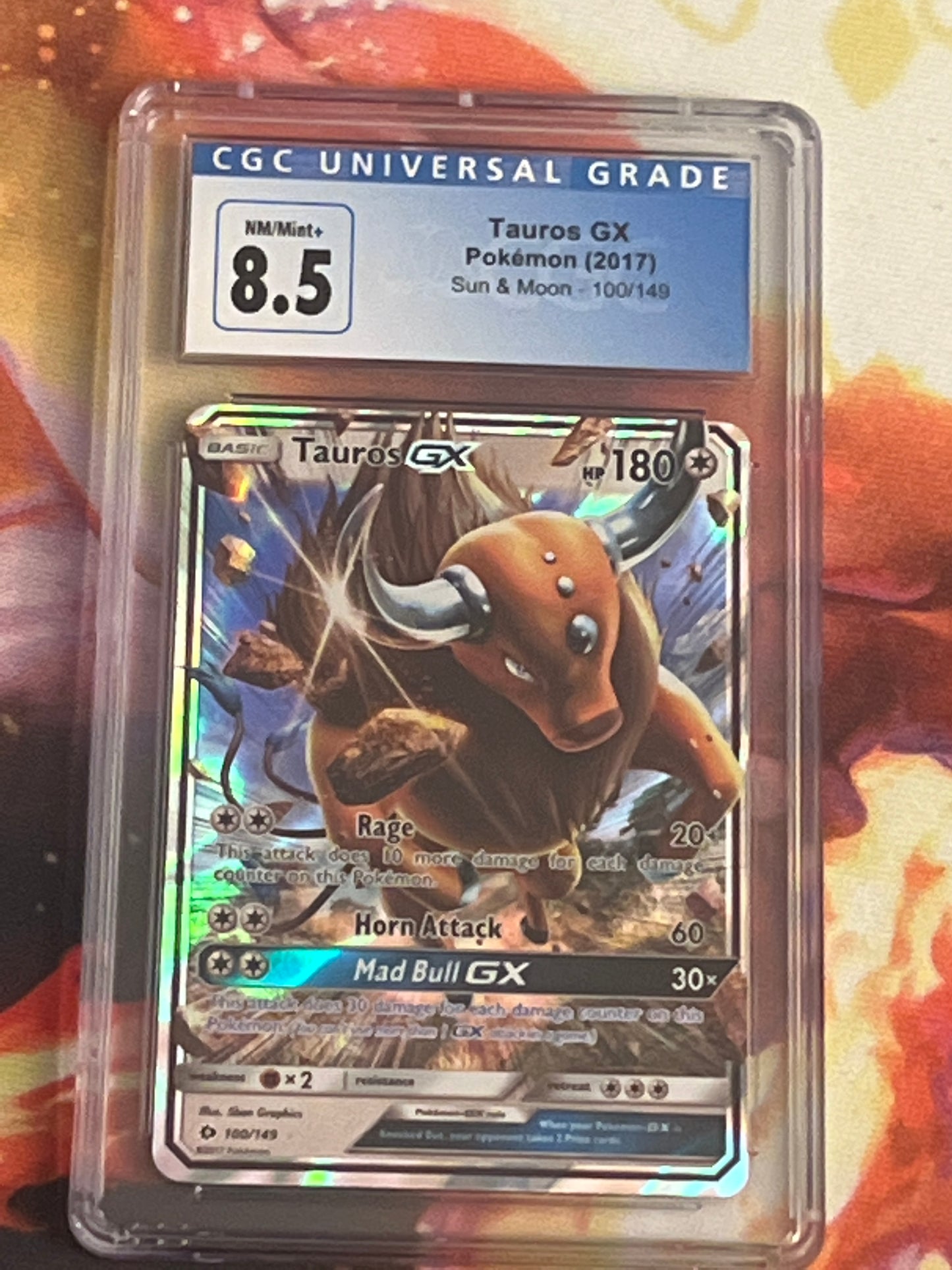 2017 Pokemon Tauros GX - Ultra Rare - Holo - Graded CGC 8.5 - #100