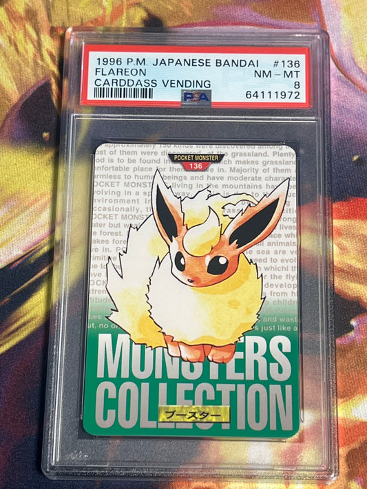 1996 Pokemon Japanese - Flareon - Bandai - Carddass Vending - Graded PSA 8 - #136