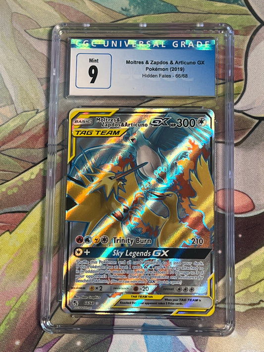 2019 Pokemon Moltres & Zapdos & Articuno GX - Ultra Rare  - Graded CGC 9 - #66