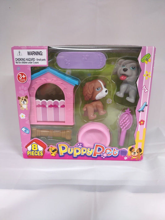 Puppy Pet - 8 Piece Figure Set - 2 Dogs + House