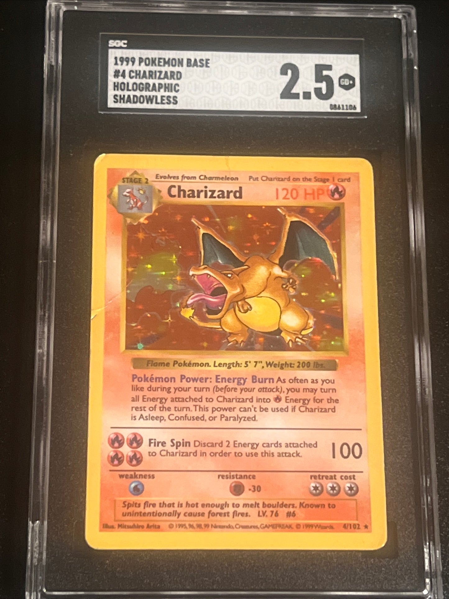 1999 Pokemon Base Set - Shawdowless Holo - CHARIZARD  - SGC  2.5