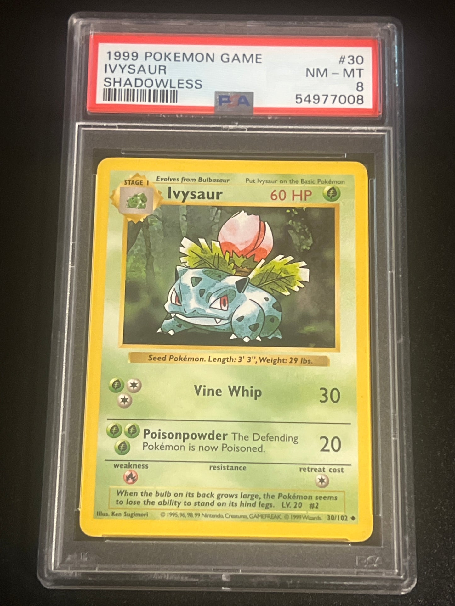 1999 Pokemon Game IVYSAUR - Shadowless - PSA 8